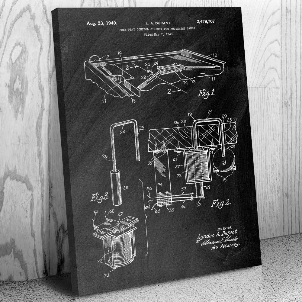 Patent Earth Pinball Ball Release Gate Canvas Print, Pinball Parts, Vintage Games, Pinball Arcade, Gamer Gift, Old School Gaming Green Chalkboard (9 inch x 12 inch)