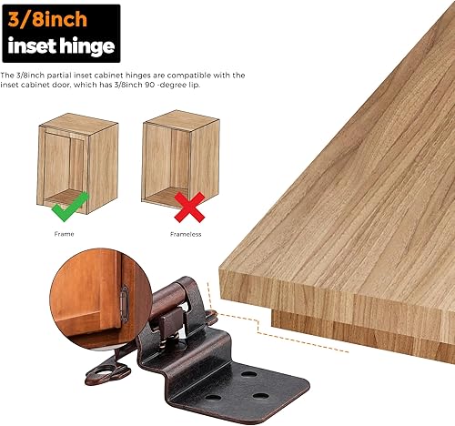 Miniatura 6 de Ravinte 10 paquetes (5 pares) de bisagras de cobre antiguo de 38 pulgadas, bisagras de cierre automático para cocina, baño, muebles, armarios y