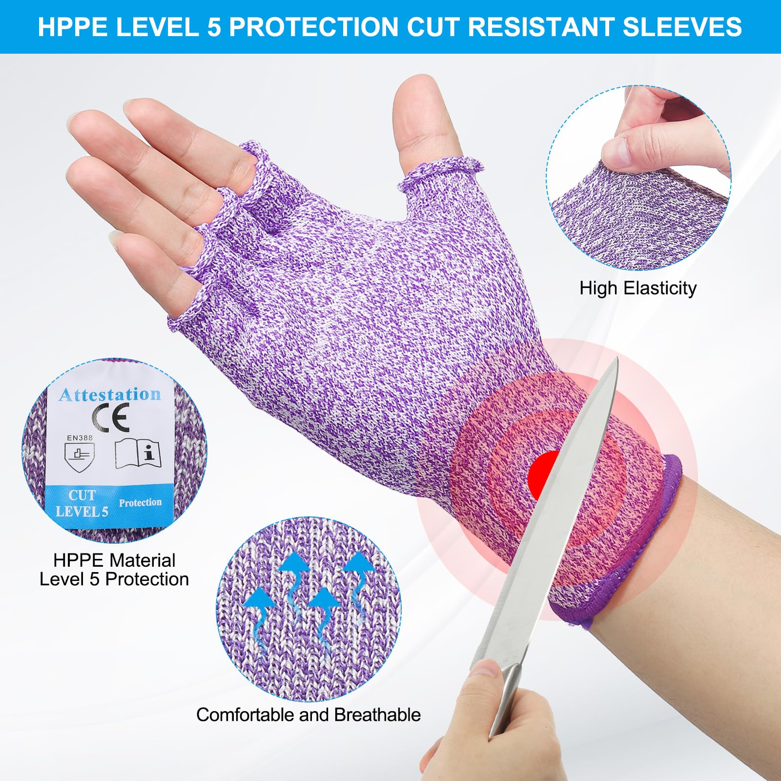PATIKIL 8 Inch Cut Resistant Sleeves with Finger Grips - Image 3