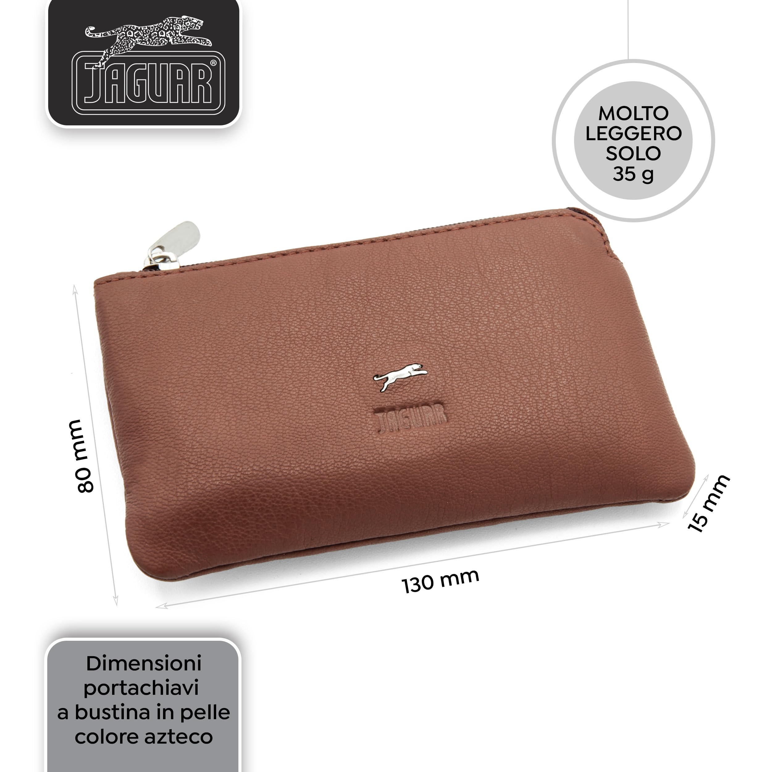 JAGUAR - Portachiavi Uomo, Portachiavi in Pelle Vera Dotato di 2 Cerniere per Riporre Vari Oggetti, Astuccio Borsellino 14x7,5x1cm Arriva in Scatola Firmata Adatta per Regali e Sorprese