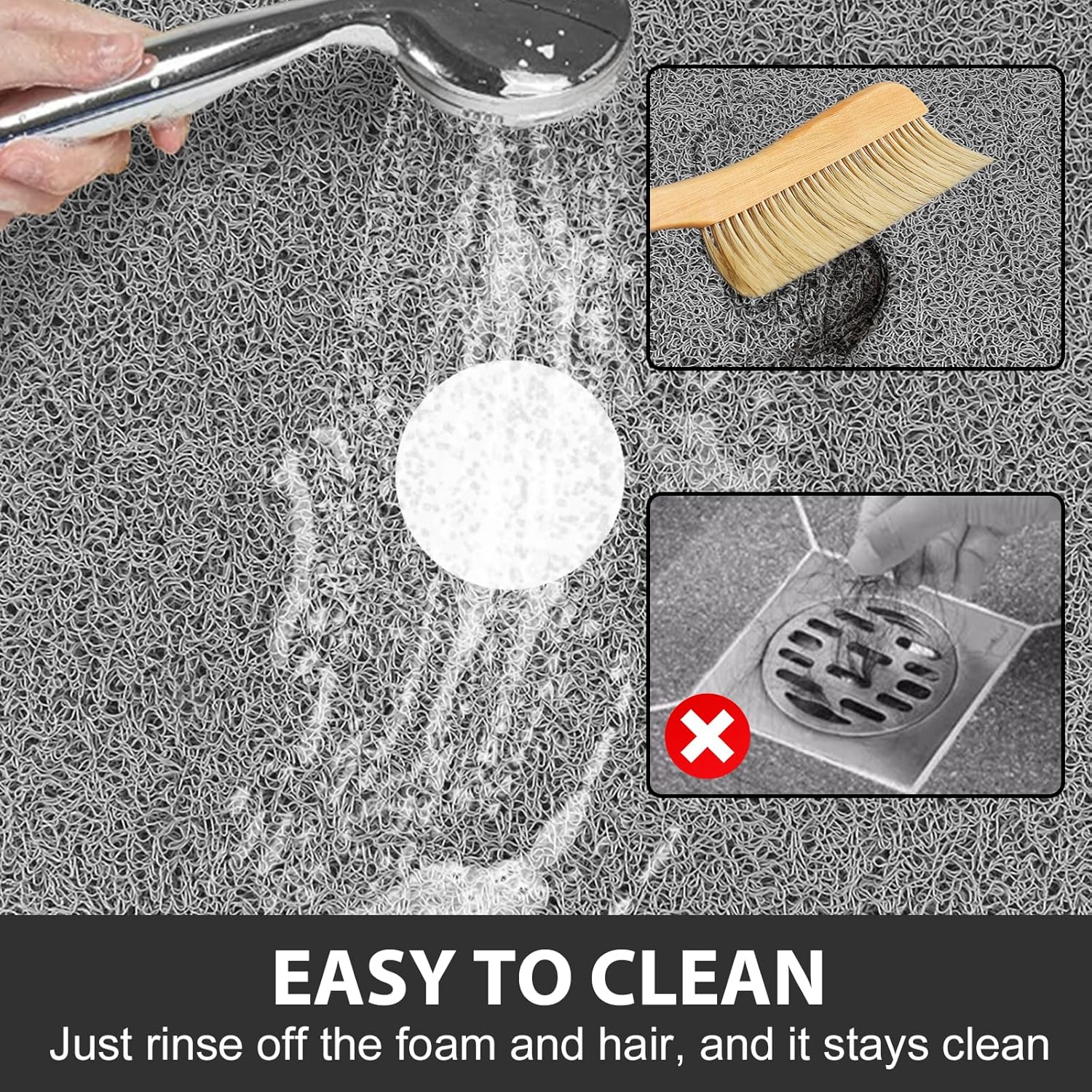 Non Slip Shower Mat: 32x32 inch Round Shower Mats for Inside Shower with Central Drain Hole, Soft Loofah Shower Floor Mat for Standing Shower Stall, RV, Tile Fiberglass Shower Pan, Quick Dry