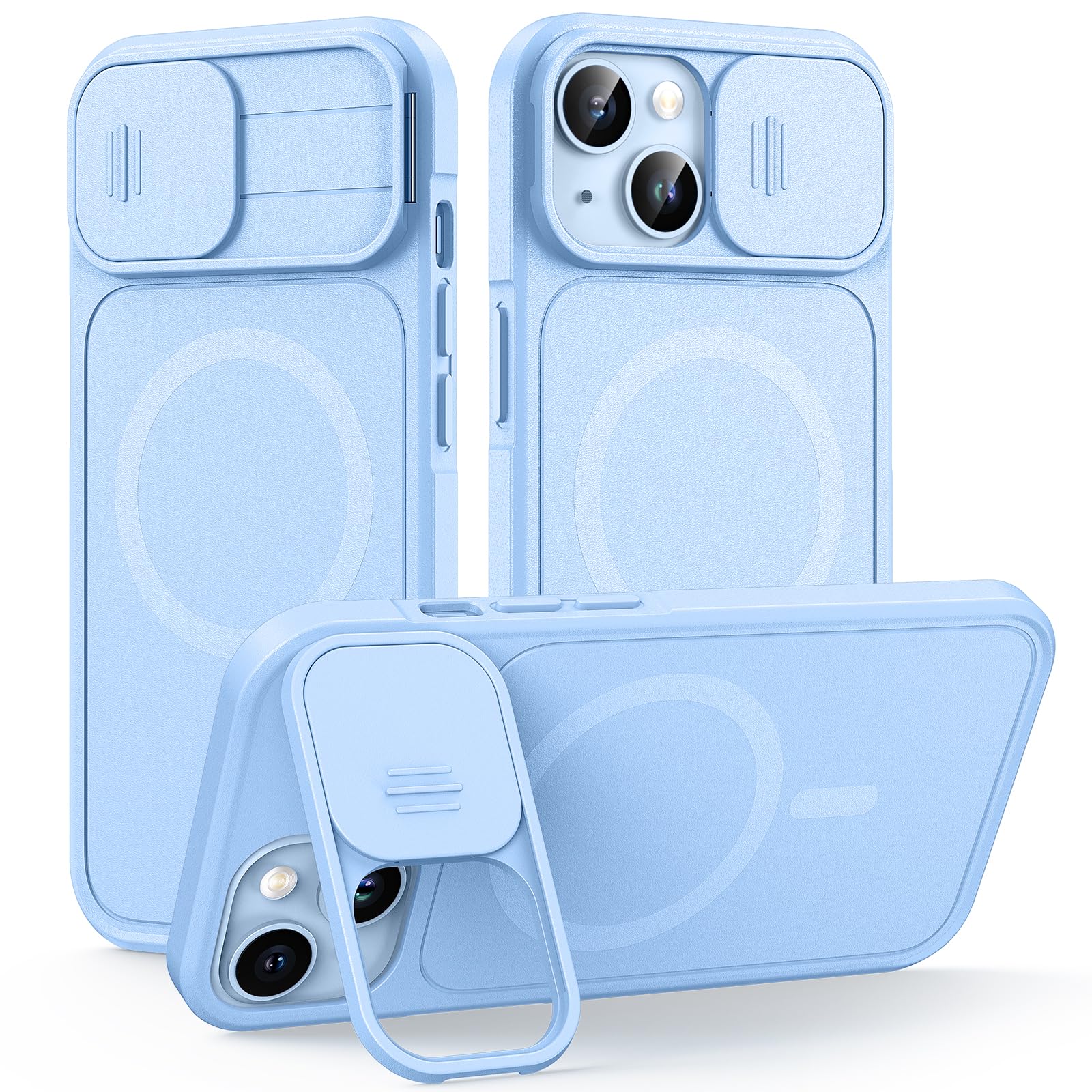 L K for iPhone 15 Case with Kickstand, Upgraded [Slide Camera Cover], Heavy Duty Magnetic Phone Case, Compatible with MagSafe, Military-Grade Drop Protection, Blue, 6.1"