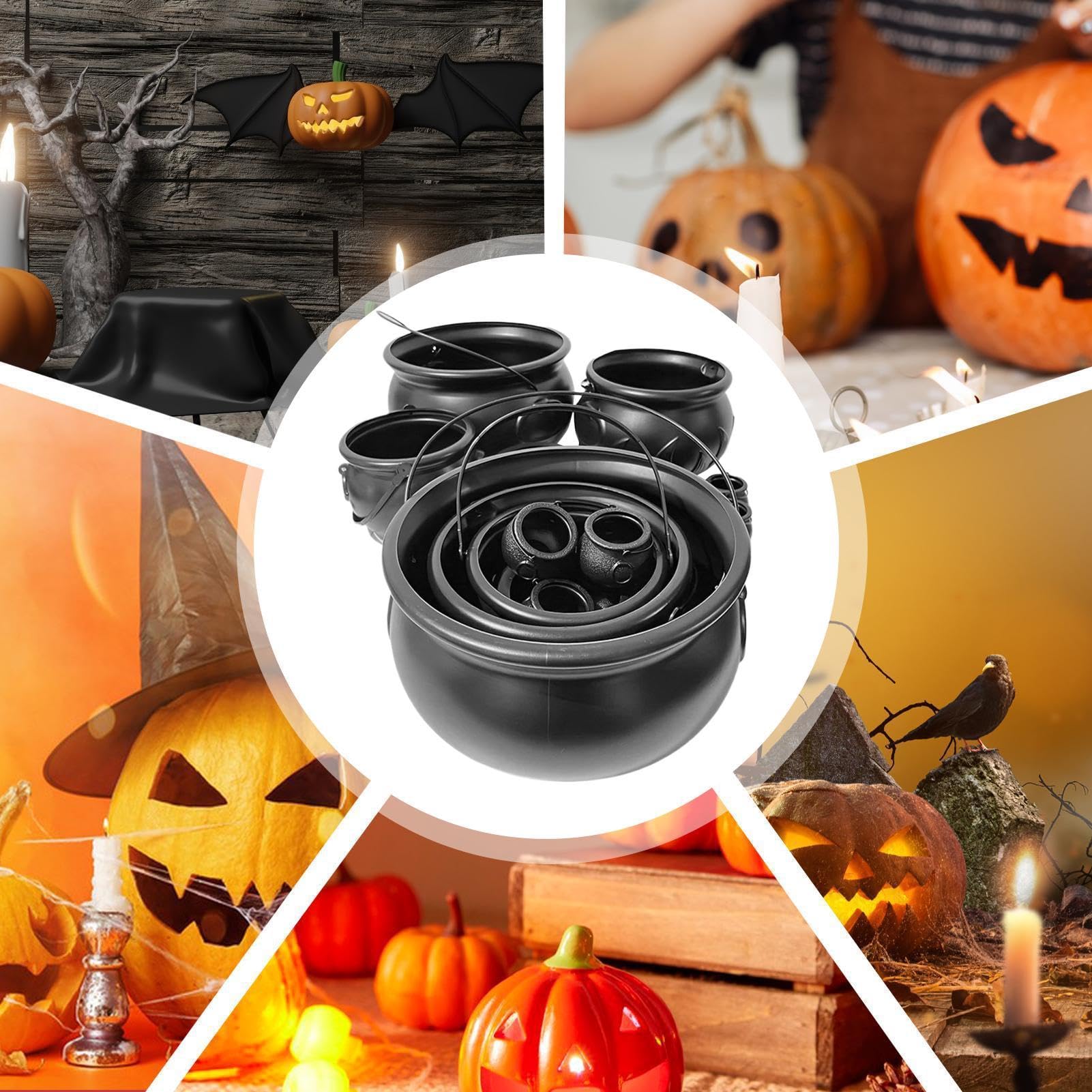 Kociołek 10-częściowy Czarny Wiaderko Na Słodycze Dekoracje Halloween | Dekoracyjny kociołek do cukierków do domu, wewnątrz i na zewnątrz, do stołu i półki, imprezy, święta, karnawał,