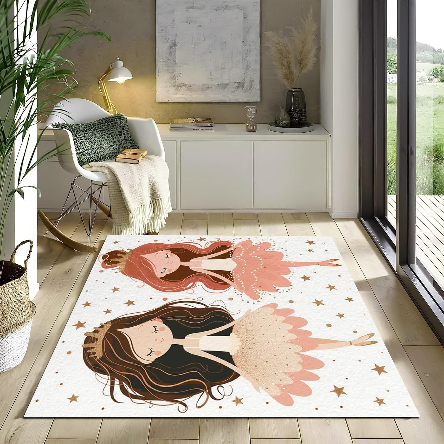 Generic Rugs for Bedroom Cartoon Ballerina Girl Washable Rug 3D Visual Optical Floor Mat for Kids Room Living room Home Decor Non-Slip Area Rug 4x6