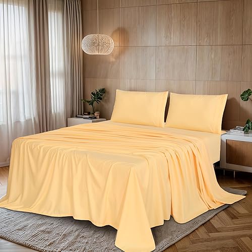 Miniatura 2 de RUVANTI Juego de sábanas de tamaño California King color dorado crema, sábanas de microfibra cómodas y súper suaves, bolsillo profundo de 15