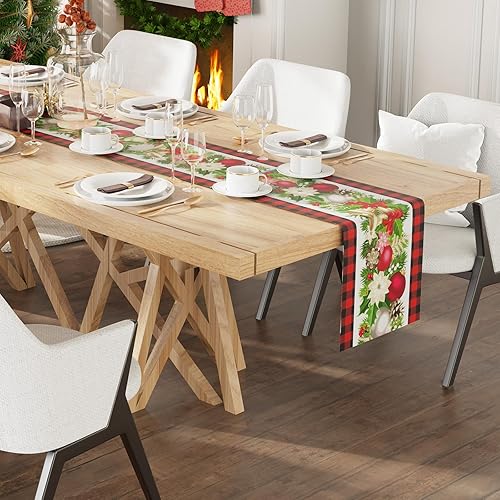 Miniatura 4 de Brightown Camino de mesa de Navidad rojo y negro, a cuadros, camino de mesa de Navidad de 72 pulgadas de largo, temporada de invierno, Navidad,