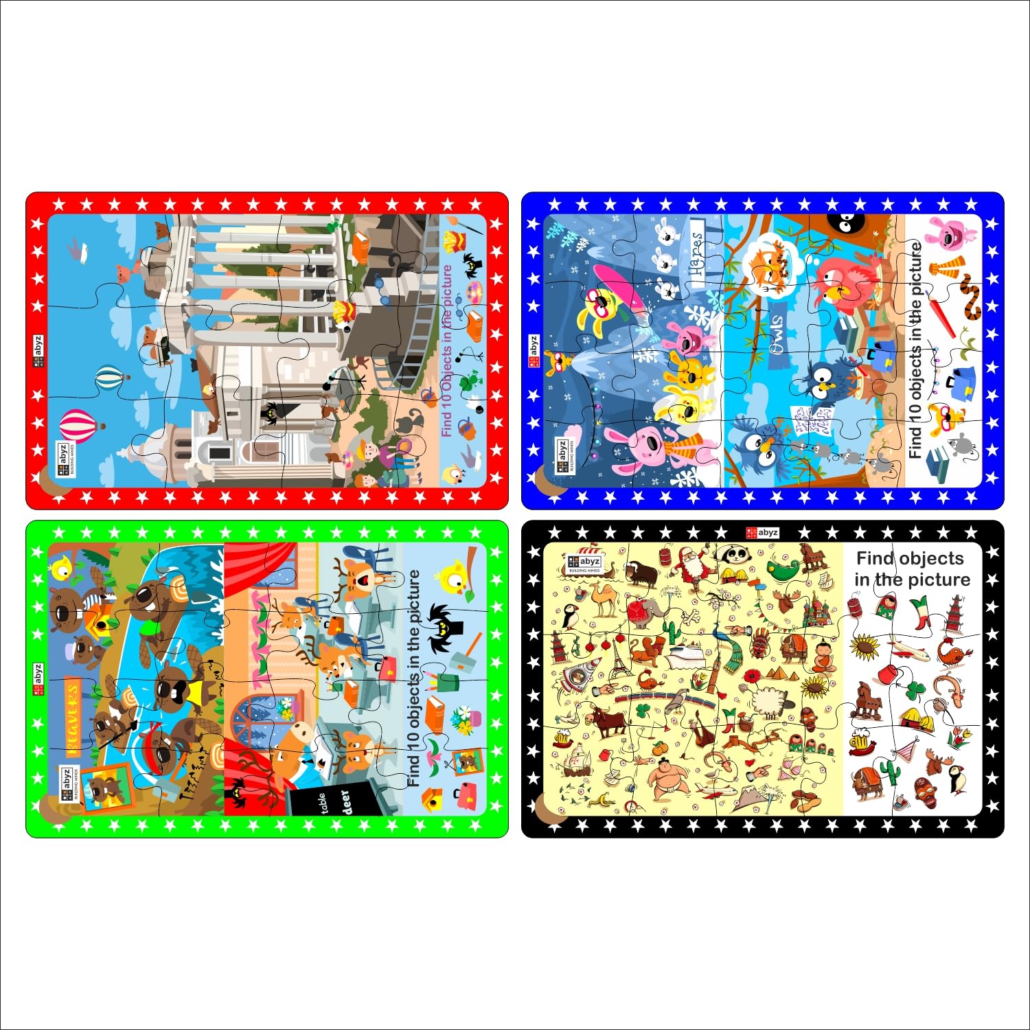ABYZ Wooden Jigsaw Puzzles for Kids Kittens in Ruins, World Travel Elements, Beavers & Deers, Hares & Owls, Wooden Jigsaw Puzzle with Find The Things for Kids of Age 3+ Years Set of 4 (B0CSD7J54B) Amazon Price History, Amazon Price Tracker
