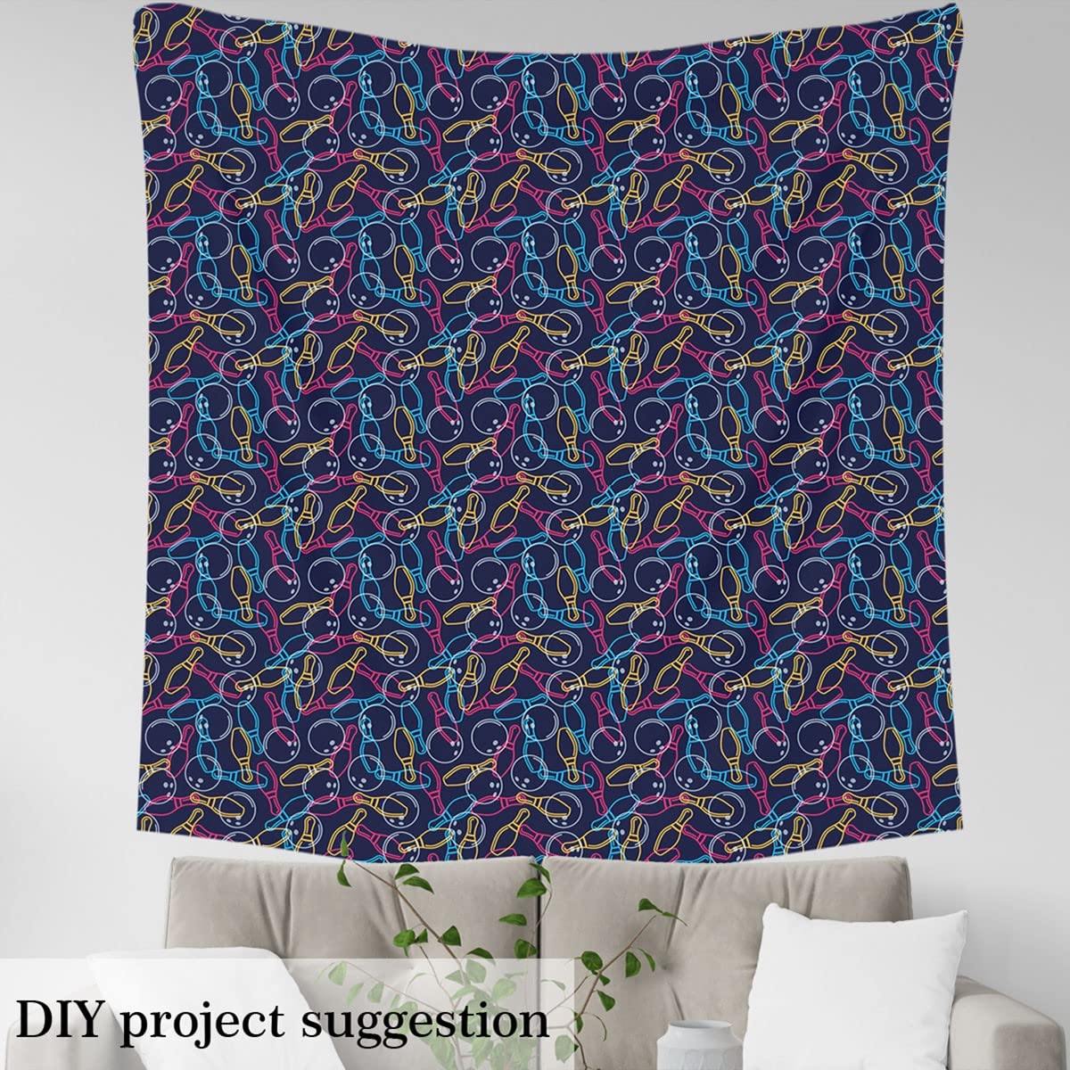 Bowling Fabric by The Yard Modern Bowling Balls Sports Theme Upholstery Fabric for Chairs and Home DIY Projects Bowling Pins Shoes Doodle Decorative Waterproof Fabric 2 Yards (L184*W150cm) - Image 3