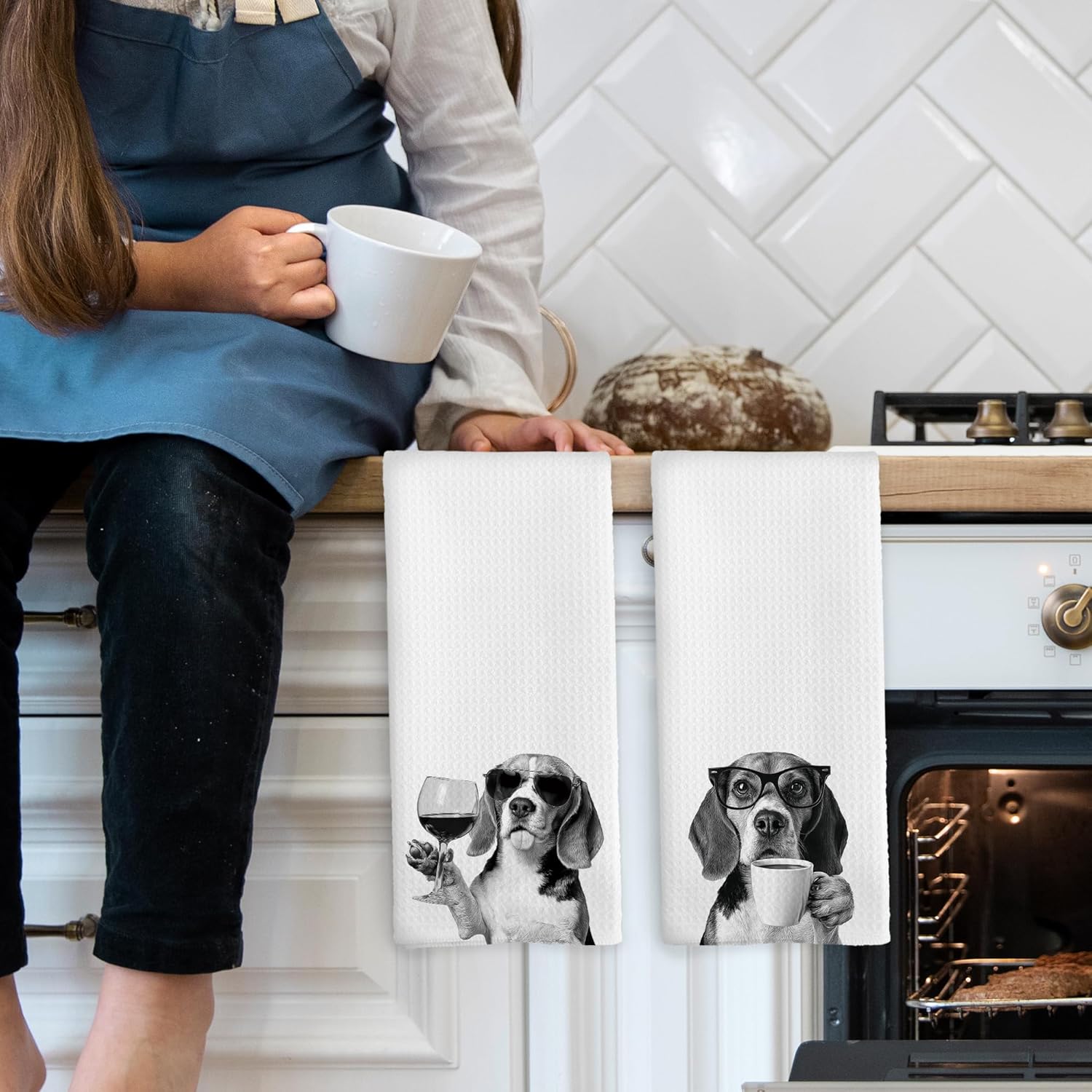 Funny Beagle Kitchen Towels Set of 2, Dog Kitchen Accessories, Coffee Station Wine Bar Decor, Dog Chef Gift Hand Towel, Dining Room Decorative Tea Towel Dish Towels 16x24 Inch - Image 3