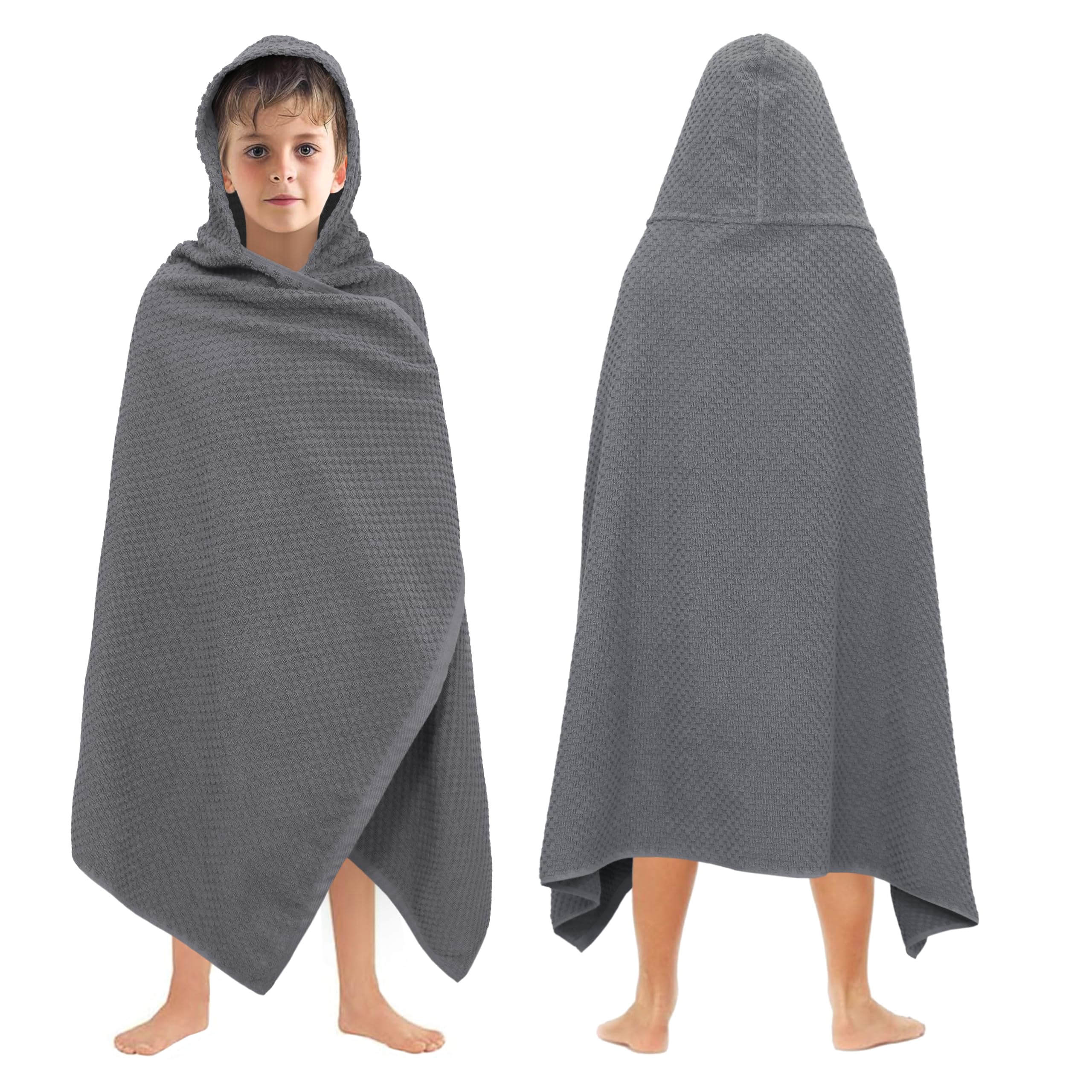 ORIGINAL KIDS Waffle Hooded Bath Towel Wrap - 100% Cotton Terry Large Oversized Hooded Kids Towel - Toddler Big Kid Shower Pool Beach - Super