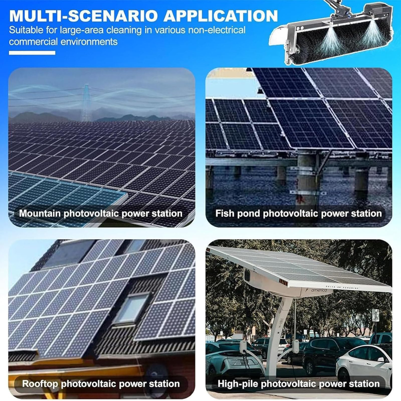 Strumenti Elettrici per Manutenzione Pannelli Fotovoltaici, Spazzola Rotante 60cm, Asta Telescopica 3,5/5,5/7,5m, Alimentata Acqua, Batteria 24V 30Ah per Pulizia di Vetrate e Tetti 7.5M/24FT