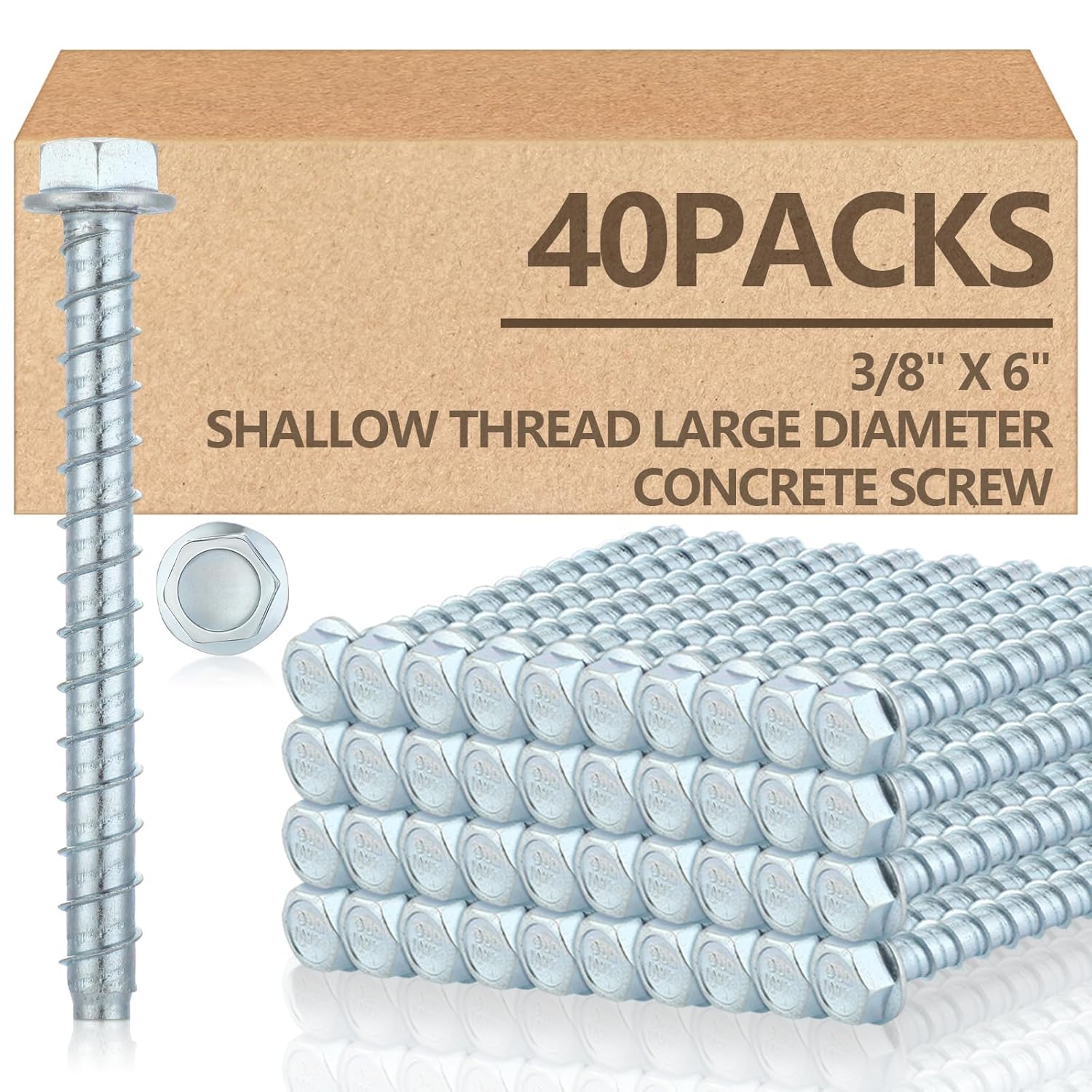 Tandefio 20 Pack 5/8" x 6" Concrete Screw Anchor Galvanized Large Diameter Heavy Duty Plated Concrete Anchors for Masonry Brick Anchoring Block Decking Framing Hex Drive