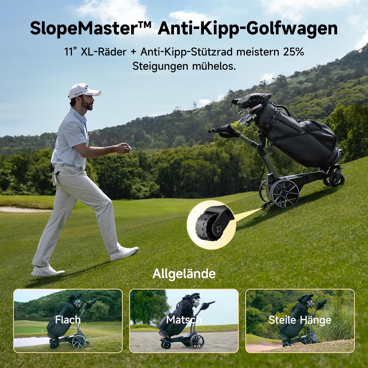 NAVEE Golf Trolley Elektrisch, Electro Golf Trolley Klappbar, Birdie 3X, Follow Me, Lithiumakku für 36 Loch, Dynamische Power-Hilfe mit KI-Steuerung, Dual Motor Bergabfahrbremse, IPX5 viel Zubehör