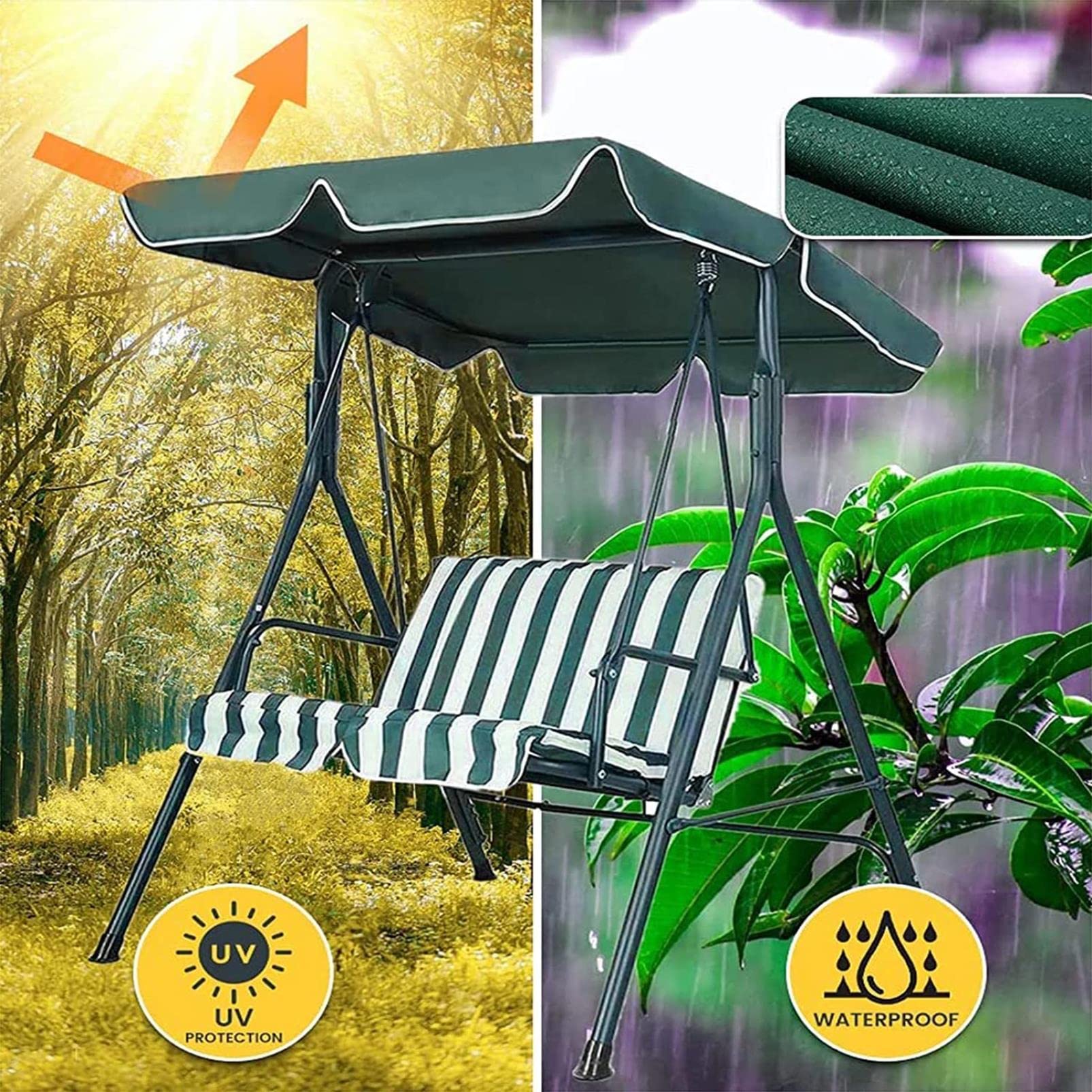 Tetto del Dondolo da Giardino Ricambio, Baldacchino per Altalena da Giardino 600D 2/3 posti, Copertura per Altalena con Rivestimento in PVC Impermeabile