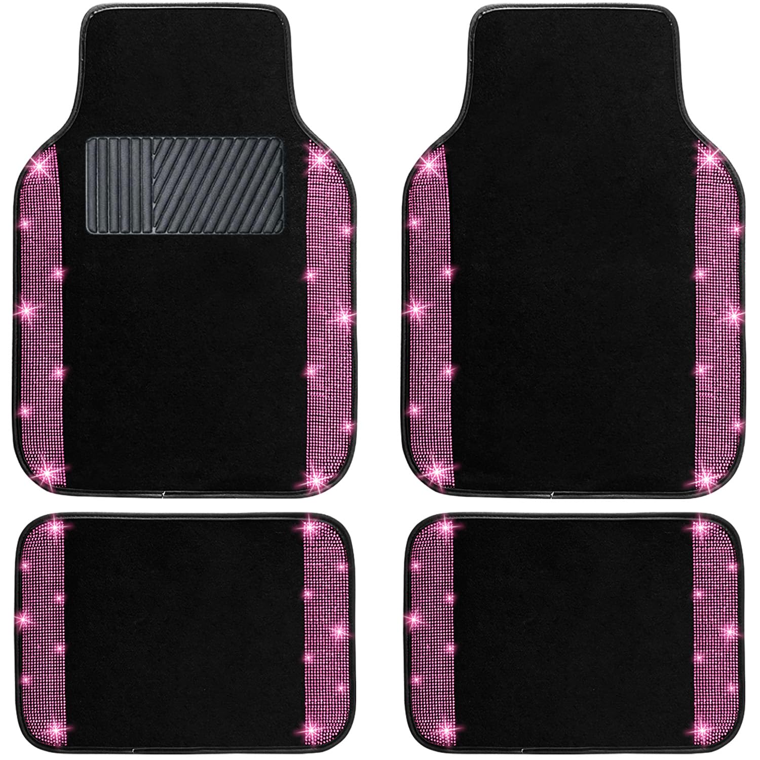NBTEPEM Pink Bling Car Floor Mats Full Set, Universal Fit Most Cars,SUV, Trucks, 4 pcs Sparkle Glitter Diamond Carpet for Women Girls with Anti-Slip Pad (Pink Diamond)