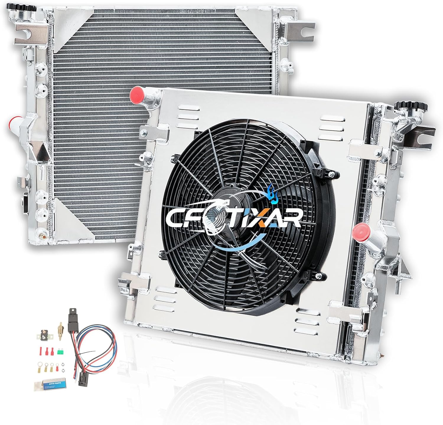 3 row AA5052 Aluminum Radiator Shroud Fan Relay For 2007-2018 Jeep Wrangler JK 3.6/3.8L V6 Direct Replacement for 2008, 2009-2013,2014-2016 CC2957 Core Cooling Radiators