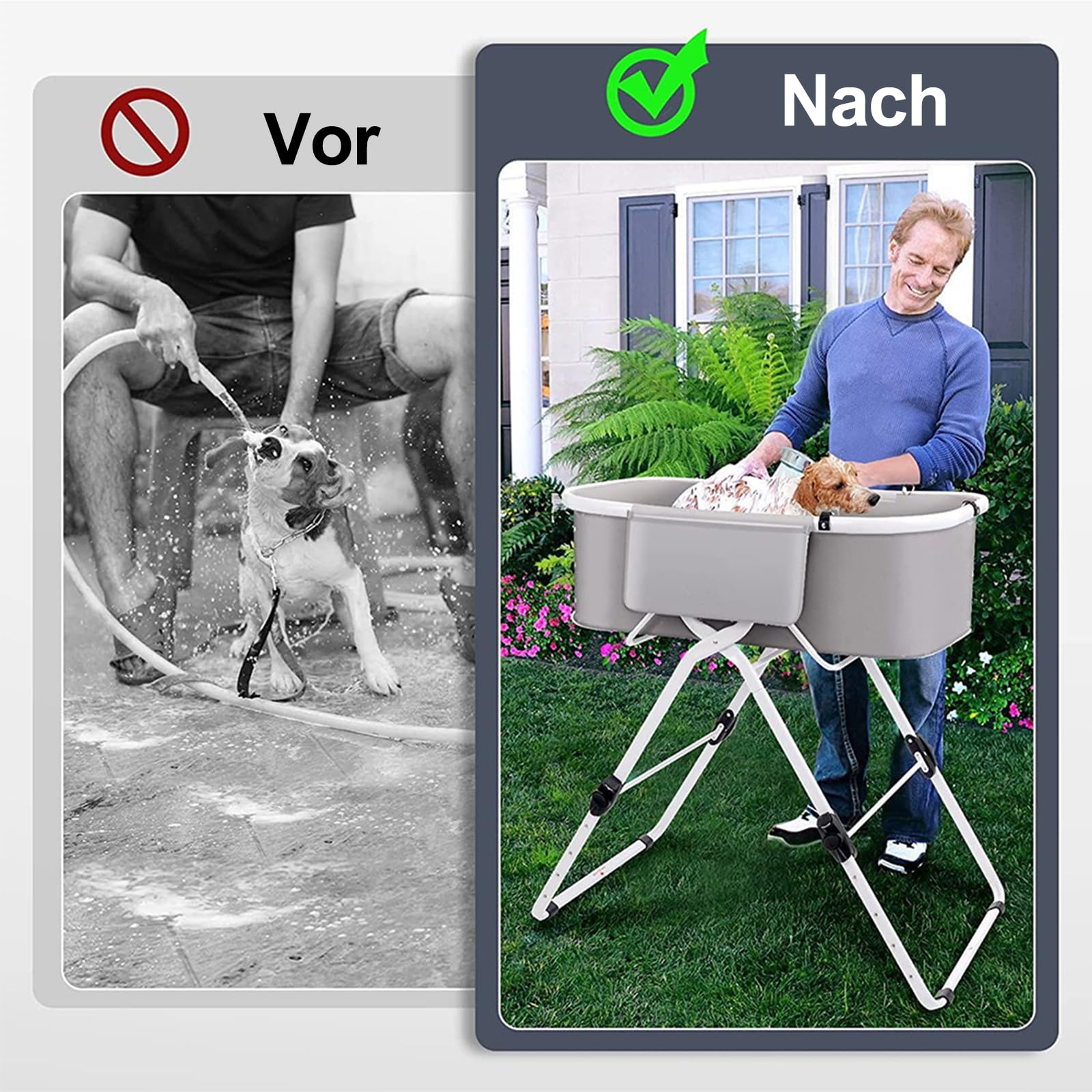 Baignoire portable pour chien 3 en 1 - Station de bain pliable pour chiens de petite et moyenne taille - Pour le bain, la douche et les soins - 5 niveaux réglables en hauteur