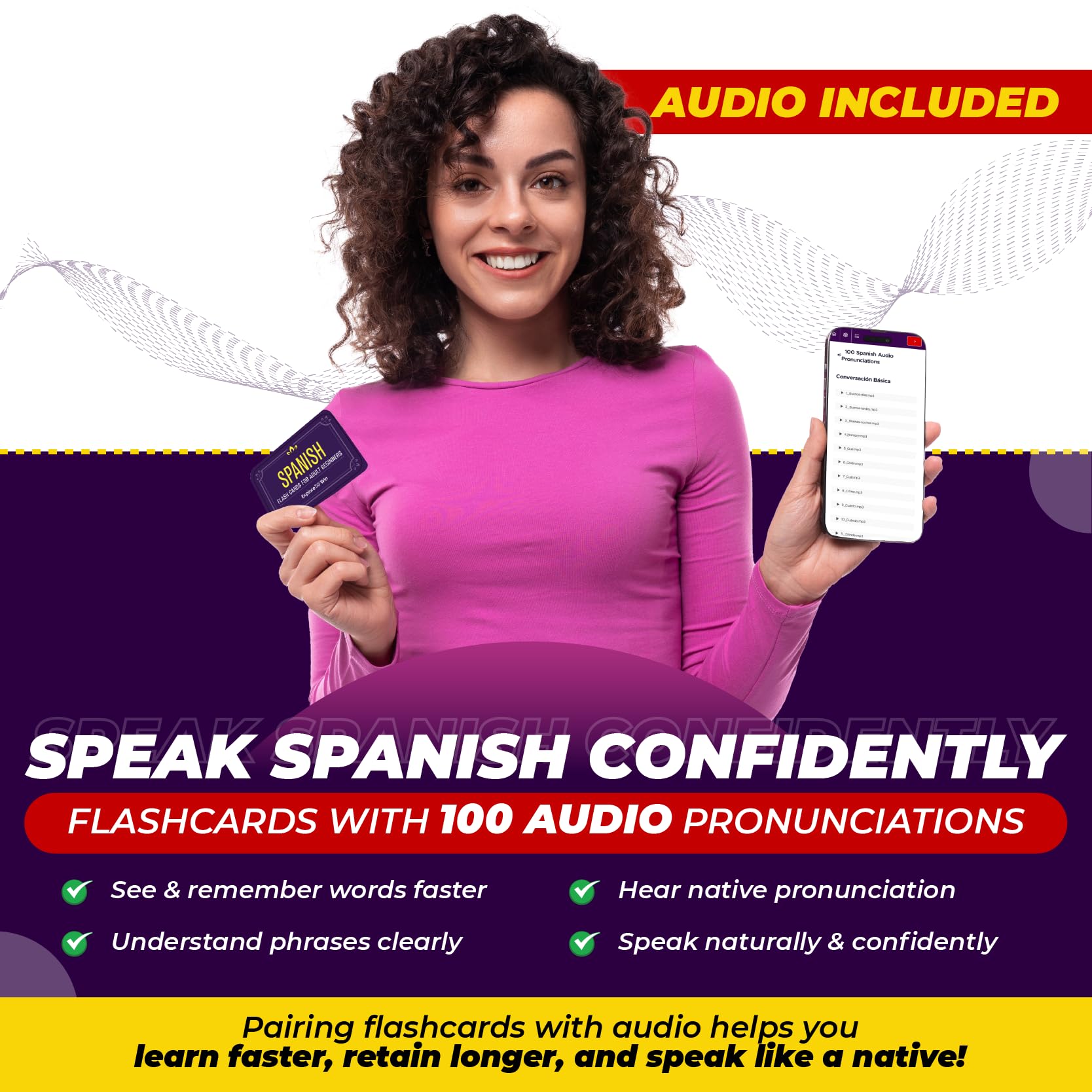 Tarjetas flash en español para adultos principiantes y niños – Aprende más de 100 verbos, palabras y frases para la conversación diaria – Regalo para adultos, viajeros y estudiantes