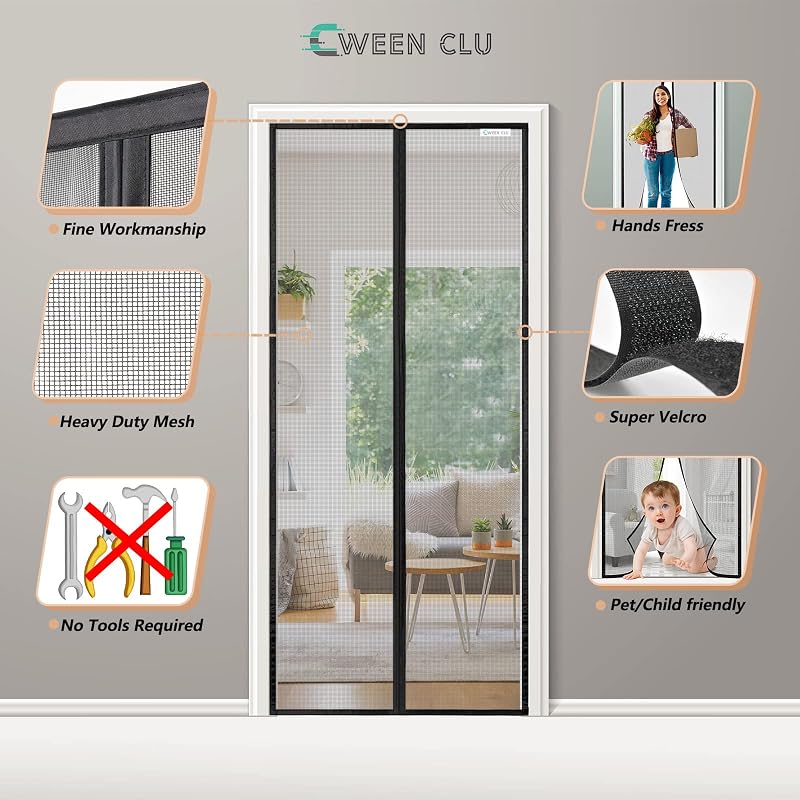 CWEEN CLU Mágneses Szúnyogháló Ajtóra 110x240 cm Fúrás Nélkül