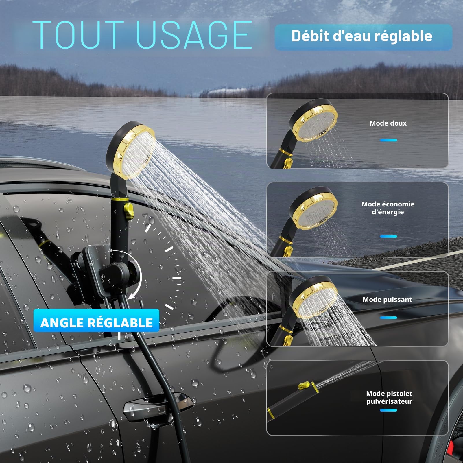 BSEED Douche Portable pour Camping avec Chauffe-eau à Immersion, Douche de Camping Rechargeable 6000mAh avec Affichage LED Intelligent, Douche Extérieure pour la Randonnée, les Voyages, les Animaux de