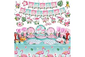 Buryeah Pink Flamingo Party Supplies for Tropical Girls Birthday Party, Serves 24