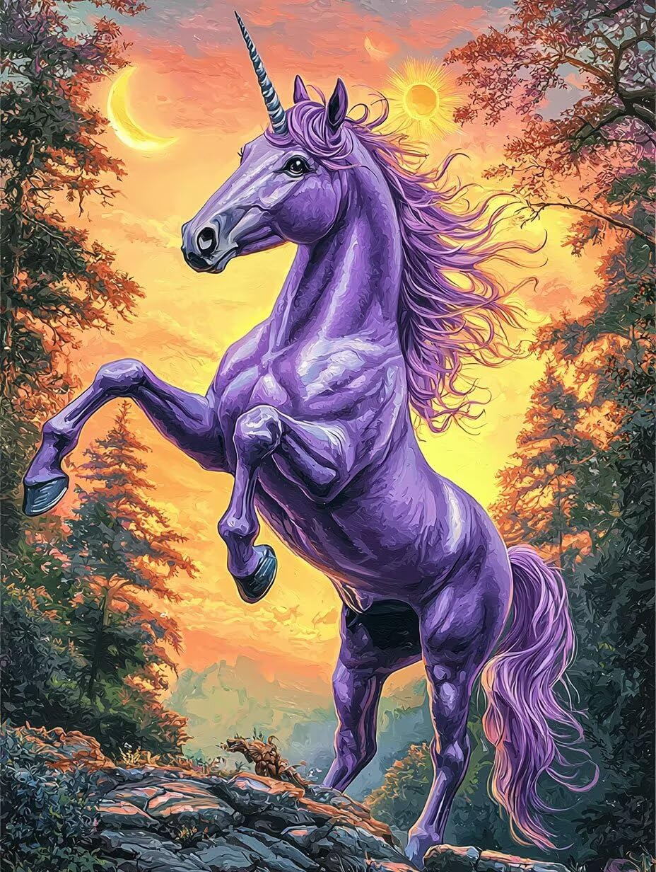 Foresta dell'unicorno Dipingere con i Numeri per Adulti, 70x90cm a-212 | Paint by Numbers Kit con Pennelli e Acrilico Pigmento, Fai da te Olio La Pittura di Numeri Kit, Decora la Casa, senza Cornice