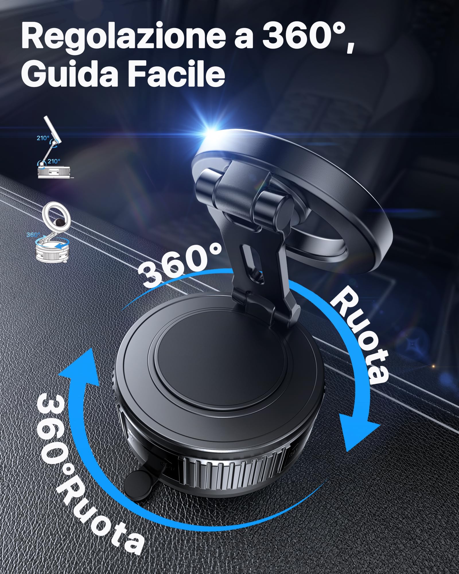 Miracase Porta Cellulare Auto per Magsafe [Ventosa Ultra Potente] 2026 Supporto Telefono Auto Magnete con Rotazione a 360° per iPhone 17 16 15 14 13 12 Pro Max e Altri Smartphone