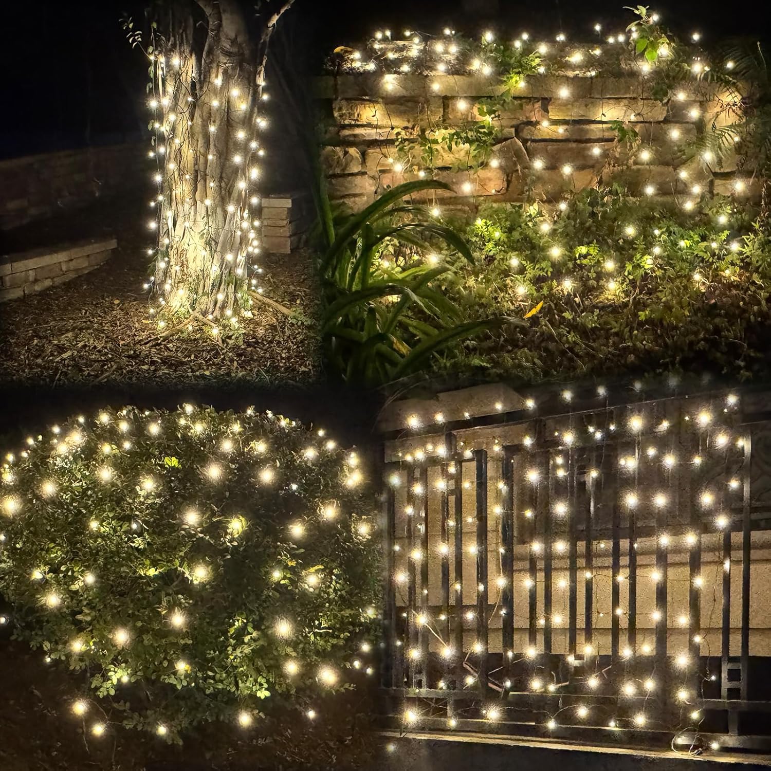 LED Christmas Net Lights Outdoor, UL Certified, 144LED 6ftx6ft, Green Wire, Connectable Waterproof Mesh Light for Christmas Party, Yard, Shrubs and Bushes Decorations (Warm White)