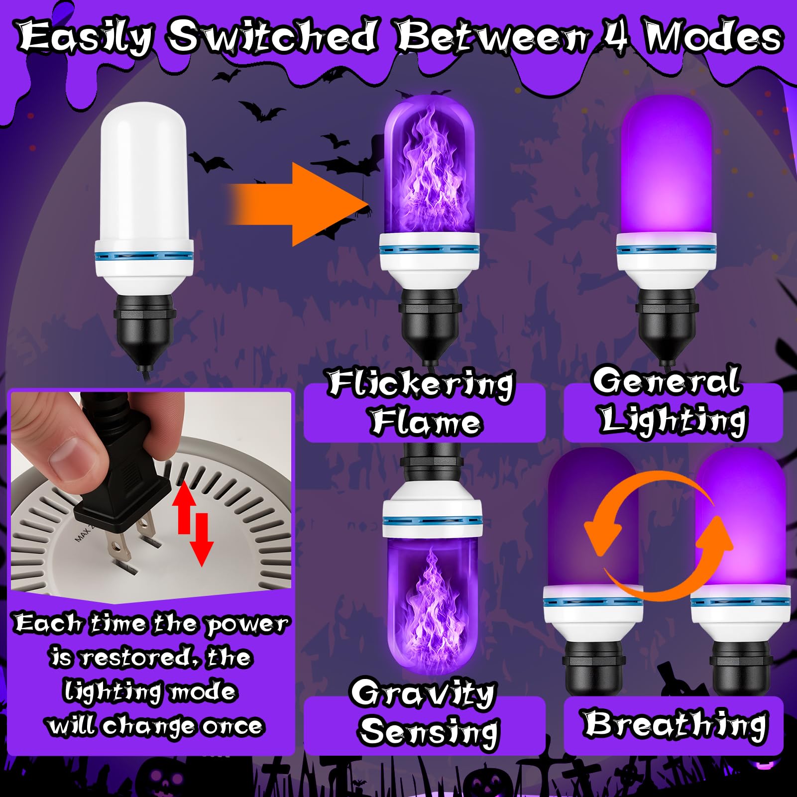 LED Blue Flame Light Bulb For Giant Skeletons - 19.7ft Cord, 4 Lighting Modes