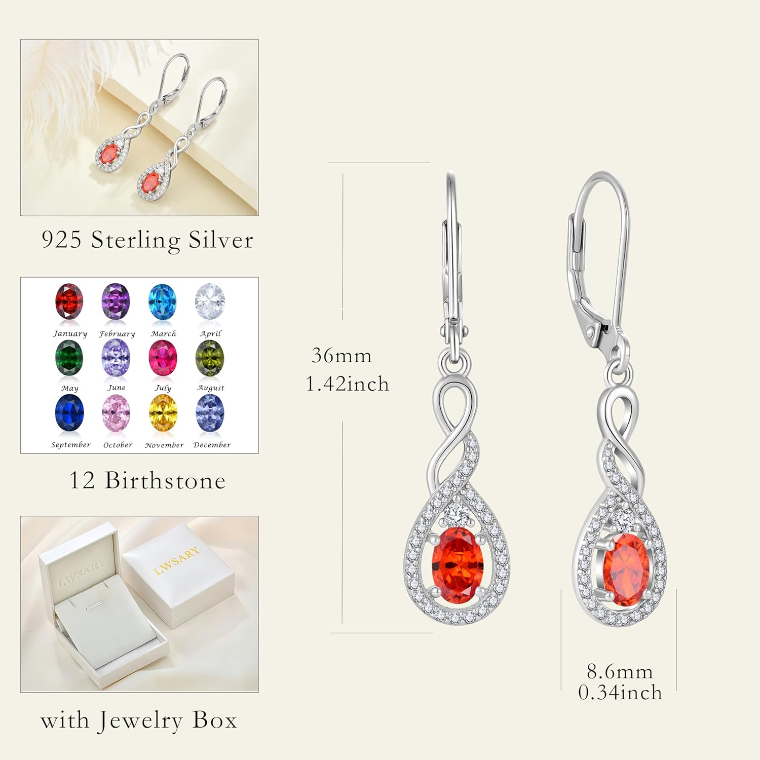 Oval Cut Dangle Drop Earrings 925 Sterling Silver Infinity Twisted Leverback Earrings Birthstone Jewelry for Women - Image 6