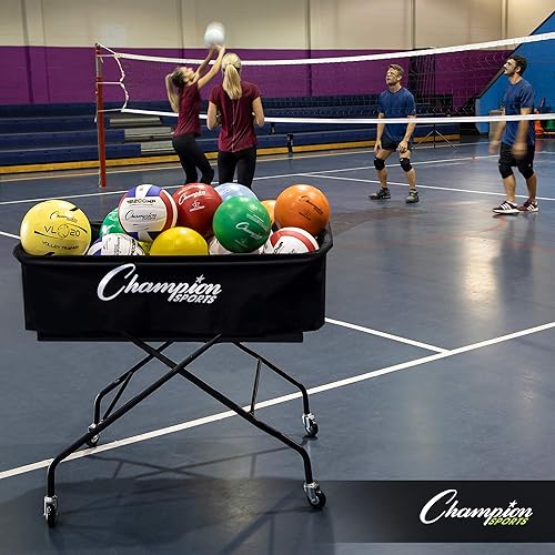 Miniatura 8 de Champion Sports Carrito de voleibol con ruedas, capacidad para hasta 40 pelotas, plegable, portátil, almacenamiento de pelotas con marco de aluminio