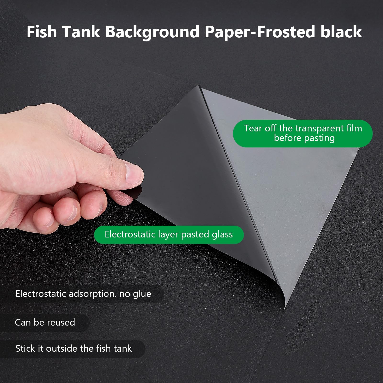 Fondo de fondo de acuario para decoración de peceras, papel tapiz electrostático, sin pegamento, fácil de instalar, reutilizable (17.7 pulgadas de alto x 47.2 pulgadas de largo, negro)
