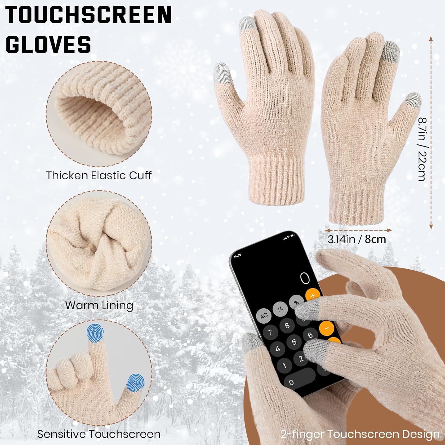 Winter Beanie Hat Scarf Gloves Set for Women, Slouchy Womens Winter Hats Long Scarf Touchscreen Gloves 3 in 1 Set - Image 4