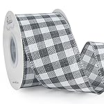 Ribbli Grey and White Check Wired Ribbon, 2-1/2 Inch x 10 Yard,Buffalo Plaid Burlap,Gray Gingham Ribbon for Big Bow,Wreath,Tree Decoration,Outdoor Decoration
