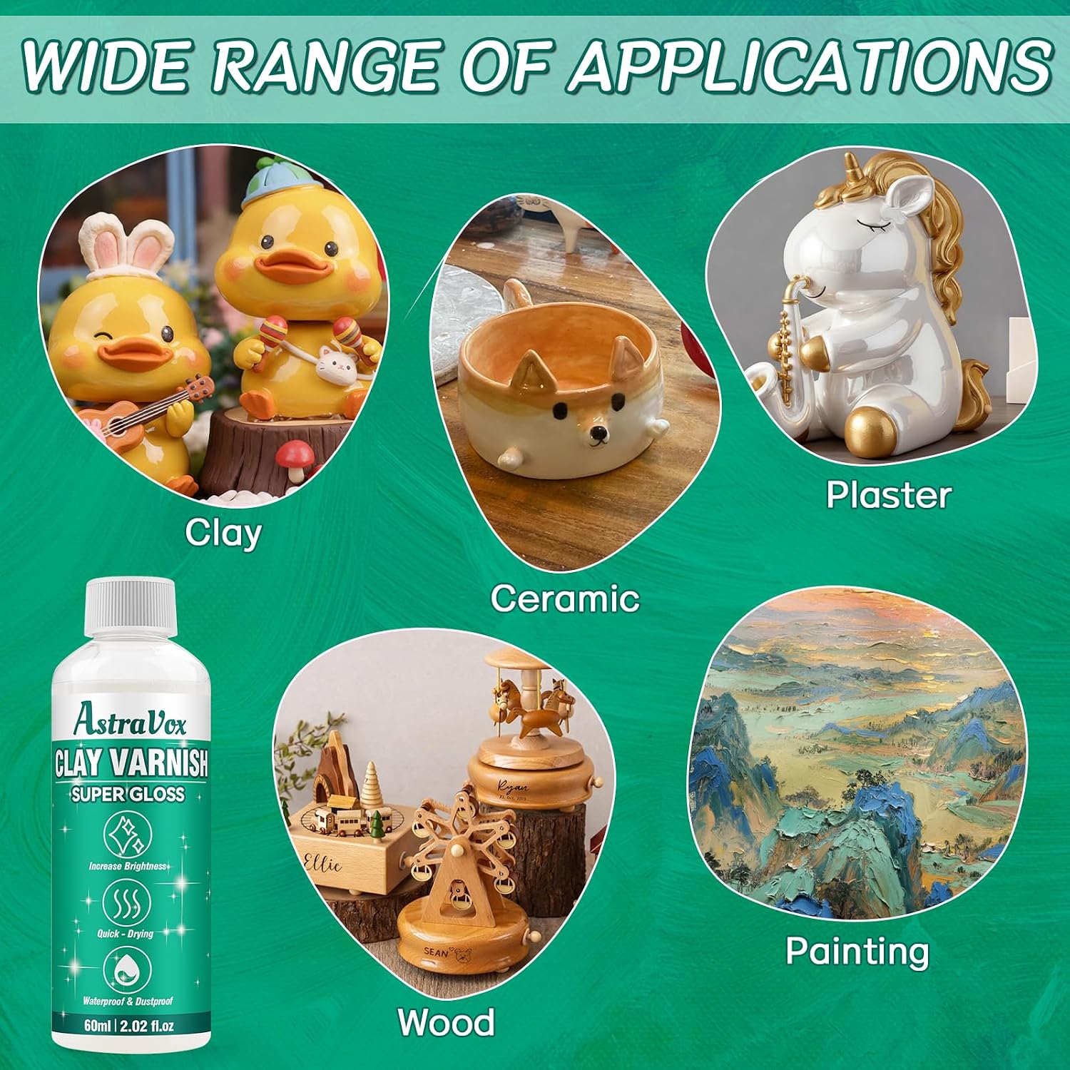 Air Dry Clay Glaze, Clear High Gloss Sealant and Air Dry Clay Varnish for Crafts, Ceramics, Wood and Artwork, Protects from Cracking, Scratches and Wear, Enhances Shine 60ml (Gloss)
