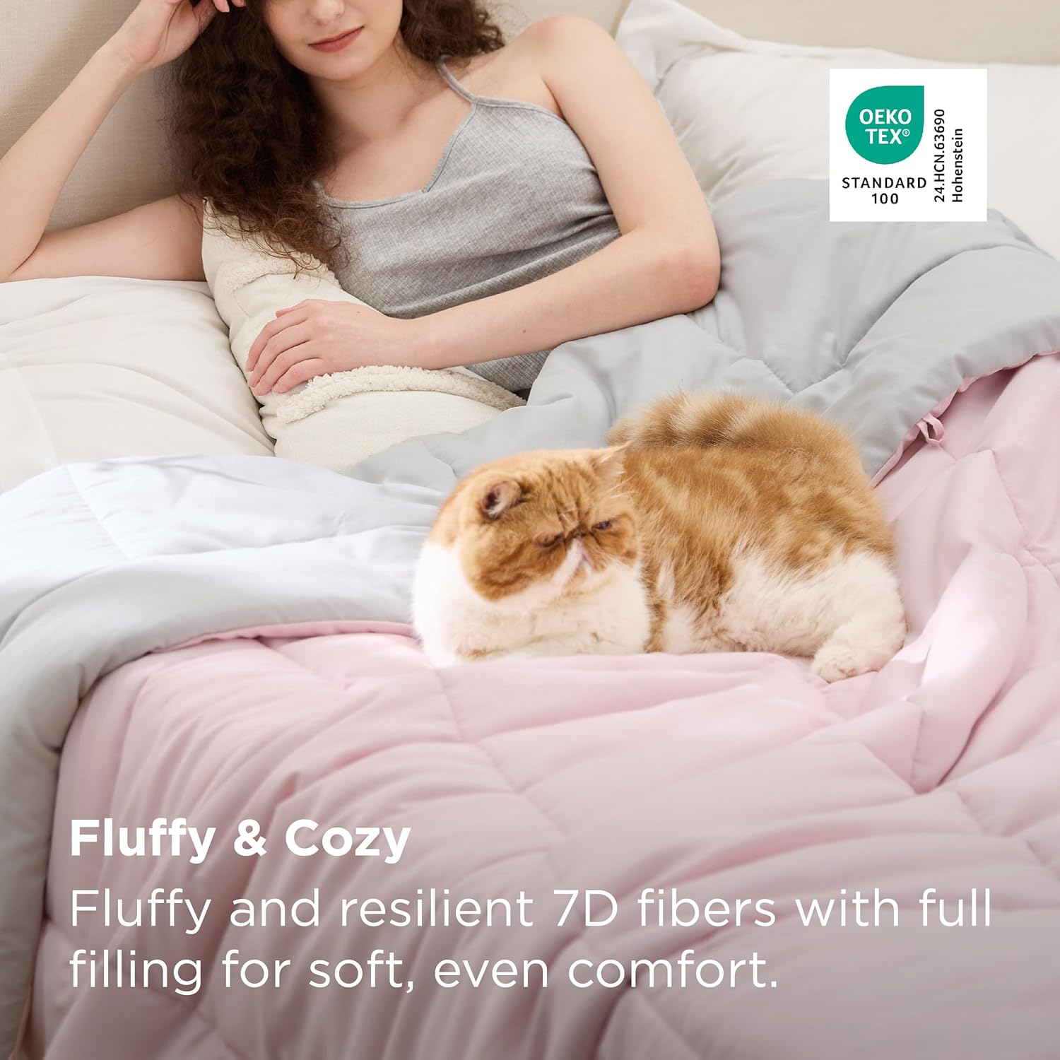 Bedsure Comforters Queen Size - Duvet Insert Contrast Down Alternative Comforter Quilted All Season Duvet with 8 Tabs, Machine Washable, Gifts for Women, Pink/Grey, Queen 88 x 88 Inches