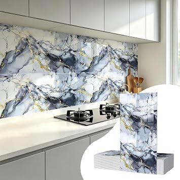 Vieshful 20 Pack 11.8"x23.6" Peel and Stick Backsplash Wall Panels, Self Adhesive Waterproof Back Splash Marble Tiles for Kitchen Bathroom, TV Walls, Living Room Blue Not Real Tiles