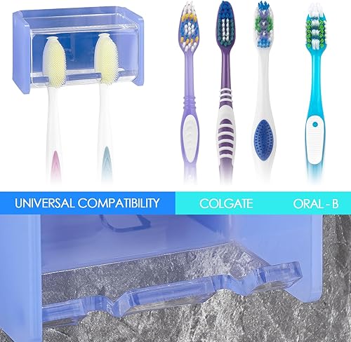 Miniatura 3 de Soporte para cepillos de dientes montado en la pared con cubierta para baño, 2 ranuras organizador de almacenamiento de cepillos de dientes para