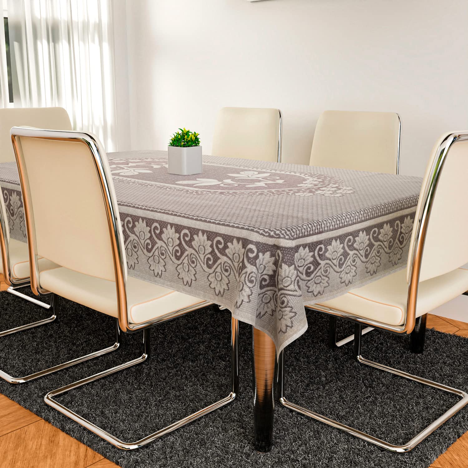 Kuber Industries Dining Table Cover|Luxurious Net Floral S-19 Design|Cotton Anti Skid & Waterproof Tablecloth for Home Decoration|60X90 Inch (Maroon), Rectangular