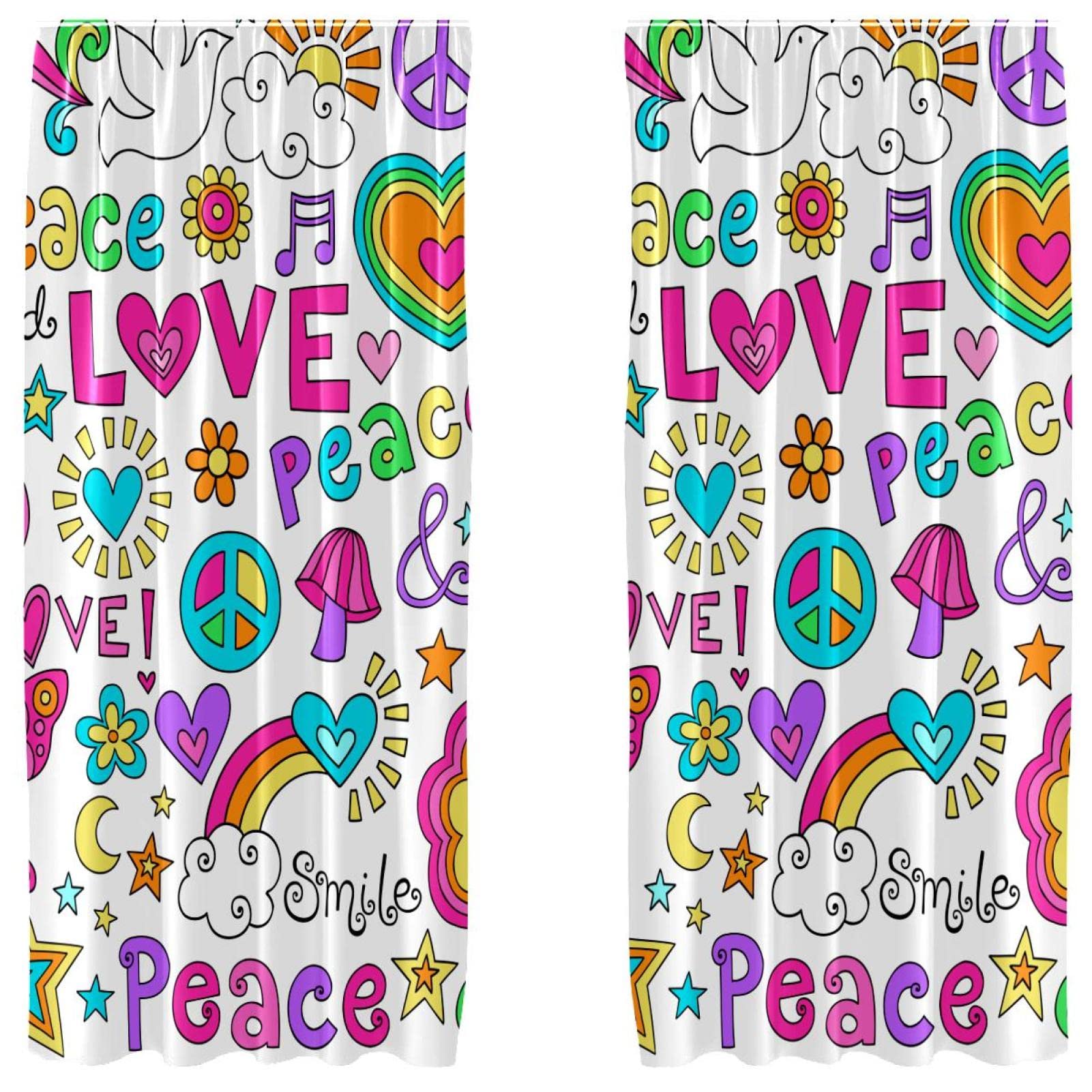 Rideaux occultants légers Peace Love lot de 2 voilages déco 140x213cm