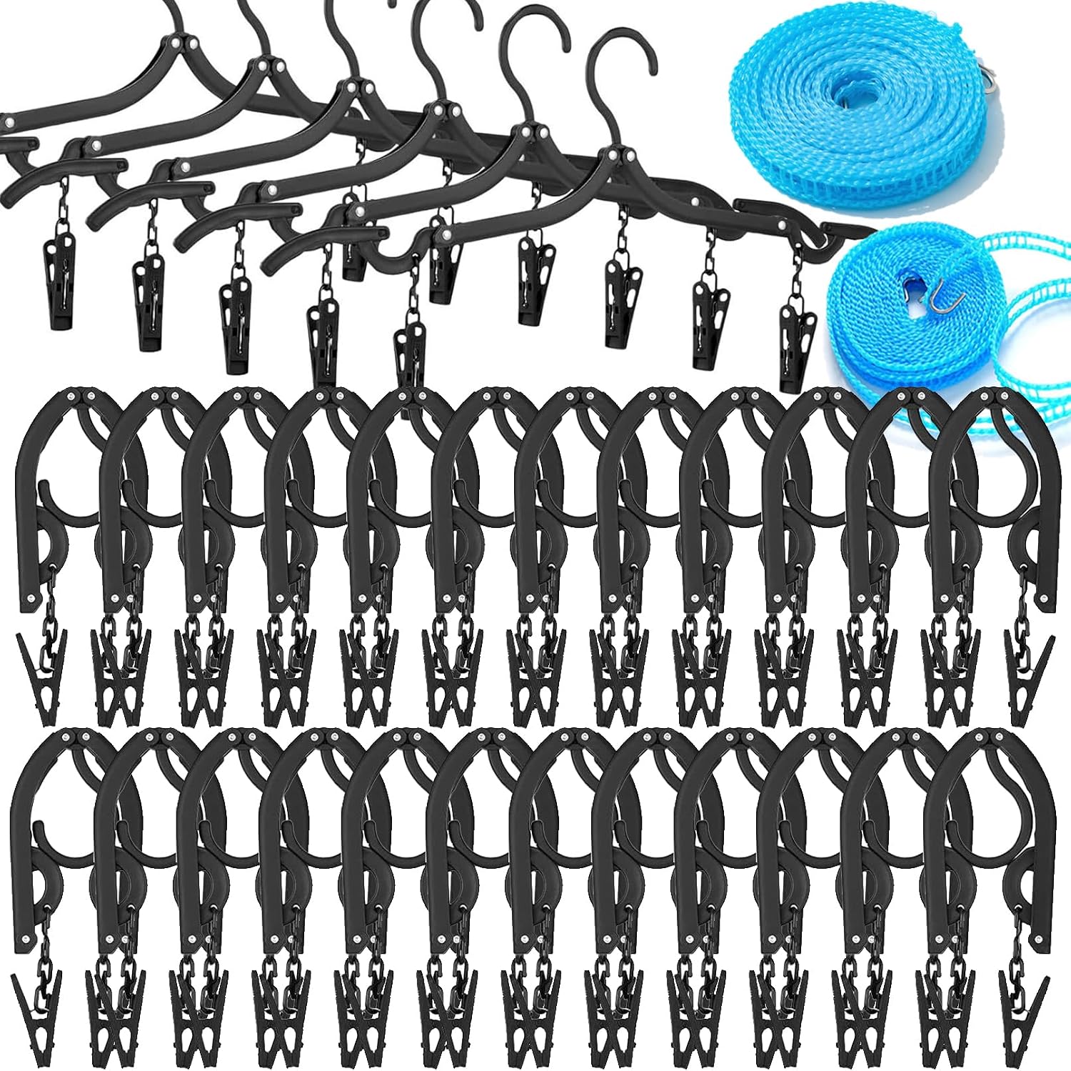 12 PCS Travel Hangers,Portable Folding Clothes Hanger,Travel Accessories Foldable Travel Hangers with Clips,Foldable Clothes Drying Rack for Travel,Black Plastic Non Slip Clothing Hangers