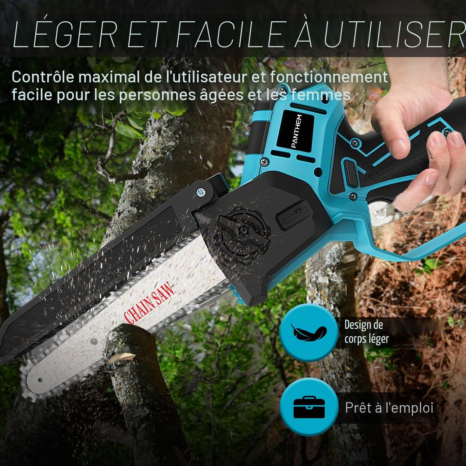 Mini Tronçonneuse à Batterie 8000mAh, 2-In-1 Scie électrique Télescopique 6 Pouces pour élagage avec Batterie et Chargeur, Perches Élagueuses Tête du Moteur Orientable, Tige d'extension Jusqu'à 2,6 m