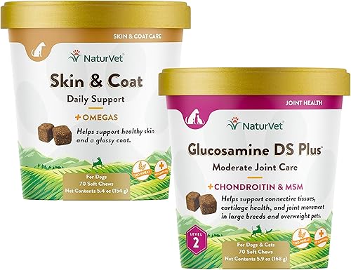 NaturVet Glucosamina DS Plus - Nivel 2 Cuidado moderado - Apoya la función saludable de la cadera y las articulaciones - 70 masticables suaves y