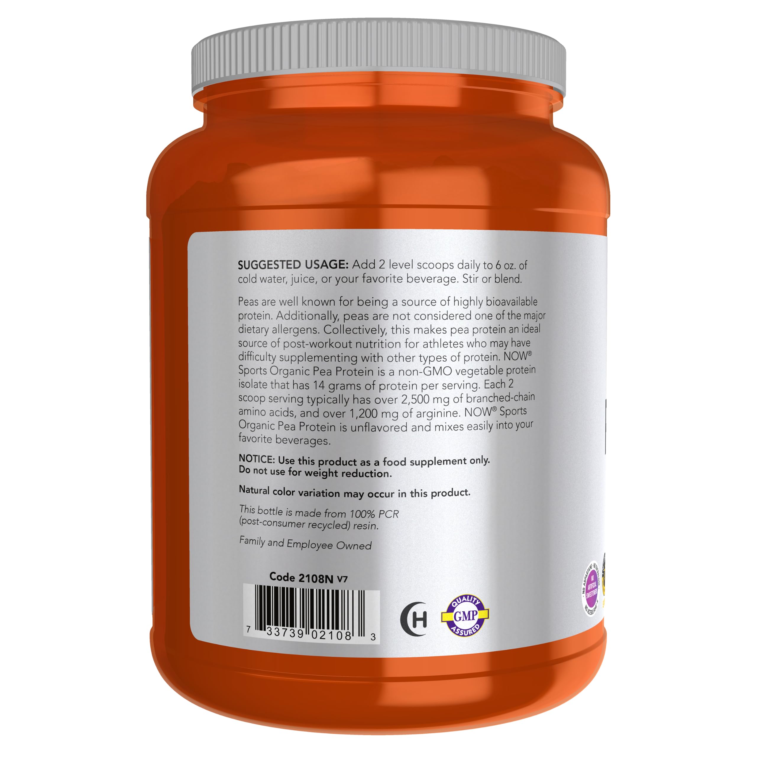 NOW Sports, Certified Organic Pea Protein 14g, Unflavored Powder, 1.5 lbs — Amazon image 3