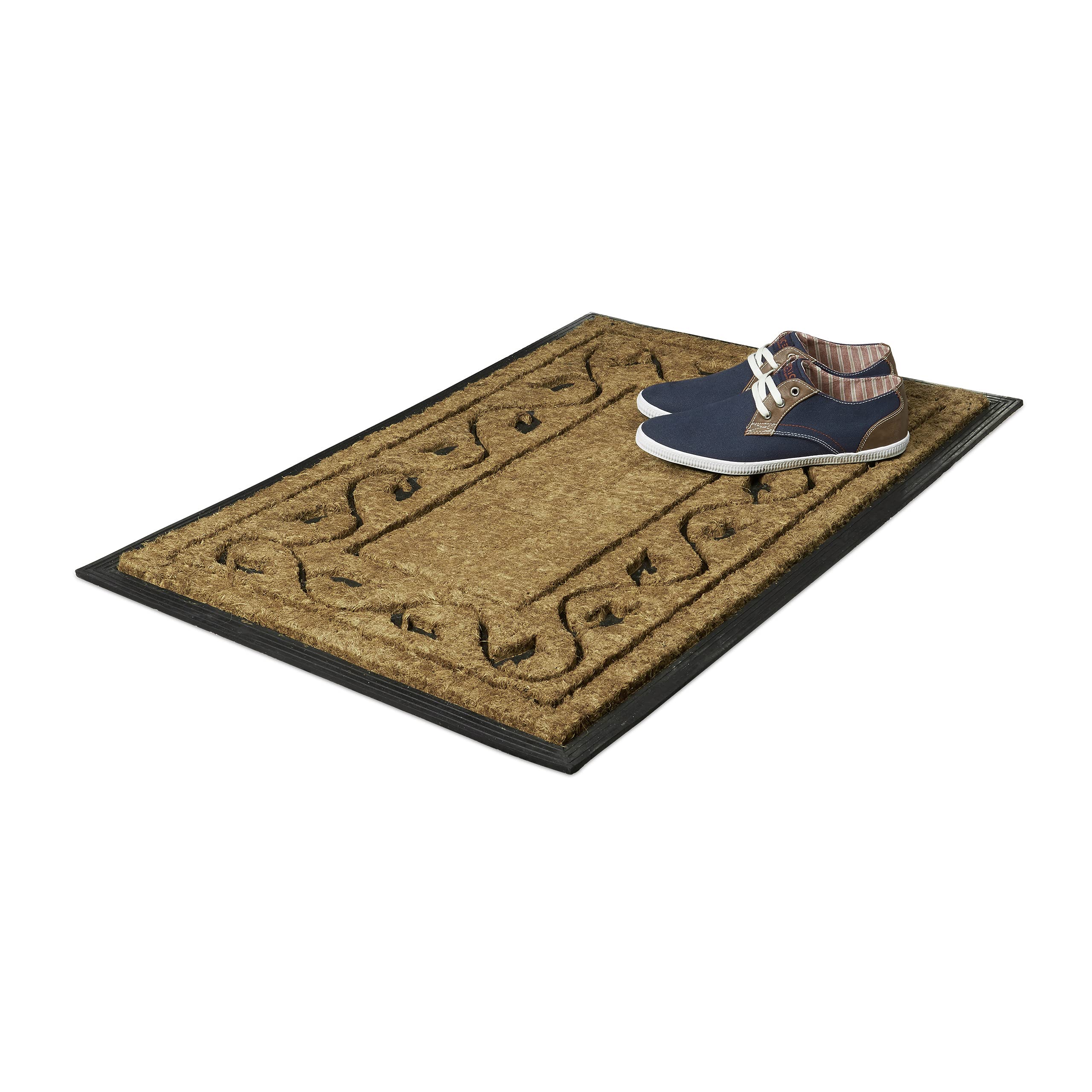 Felpudo grande Relaxdays de goma PVC antideslizante para interior y exterior, patrón decorativo de coco , rectangular HWD 2 x 90 x 60 cm, Tela, naturaleza 60 x 90 x 2 cm