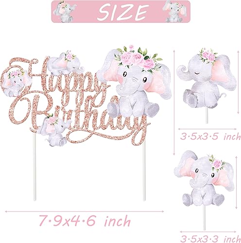 Miniatura 5 de Decoración para pastel de cumpleaños de elefante rosa, 3 piezas, elefante, feliz cumpleaños, pasteles, selva, animal, elefante, decoración de fiesta