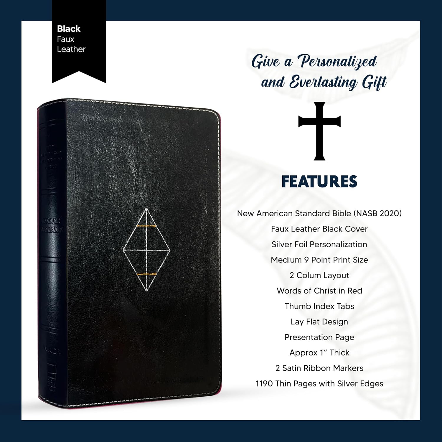 Personalized NASB 2020 Holy Bible Faux Leather Medium Print Size Thinline Bible for Wedding Ceremony with Index Tabs | Christian Faith Vows Gift with Custom Name | Groom & Bride Bible | Black