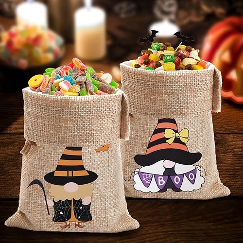 Miniatura 6 de Hopttreely Bolsas de arpillera de Halloween con cordón, 24 bolsas de regalo de dulces, 4 x 6 mini bolsas de lino de yute de Halloween, bolsas de