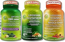 Total Immune, Hormonal & Antioxidant Support Bundle for Women & Men Liposomal Glutathione 500mg + Liposomal Vitamin C 1500mg + DIM 200mg with BioPerine & Cruciferous Whole Foods Vegan & Non-GMO
