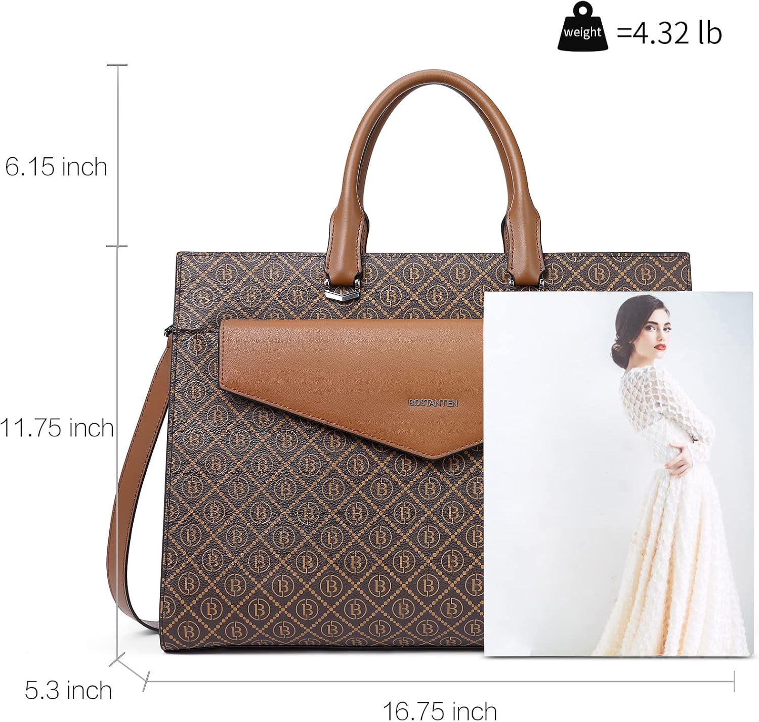 Miniatura 4 de BOSTANTEN Maletín para mujer, portátil, bolsa de trabajo de cuero genuino de 15.6 pulgadas, Maletín
